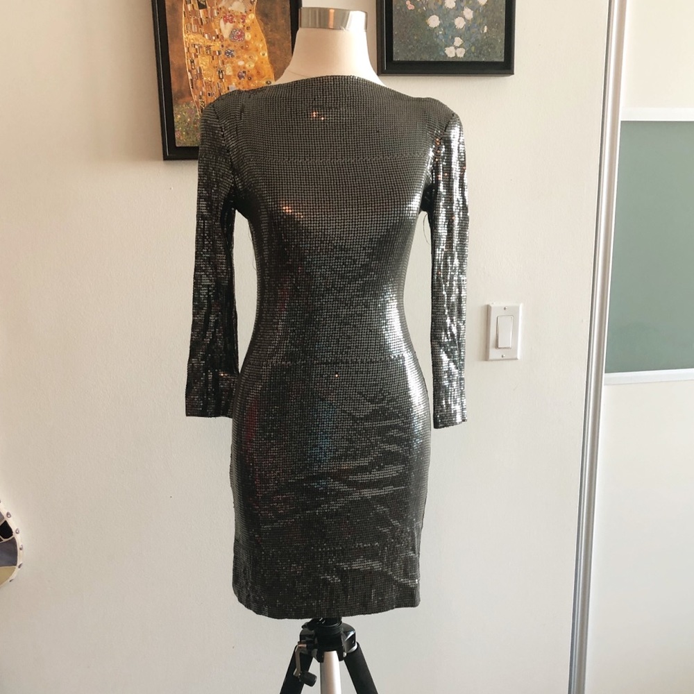 Dark grey sequins Ali Ro - metallic liquid dress!